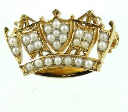 Royal Navy & Merchant Services Gold and Pearl Nautical Crown Sweetheart Brooch - 18 Carat, Gieves